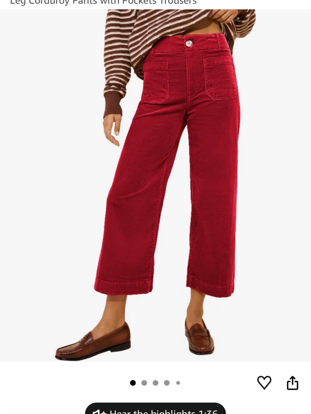 High-Waist Wide-Leg Corduroy Pants in Red